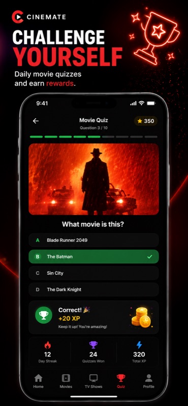 Cinemate — daily movie quiz and rewards