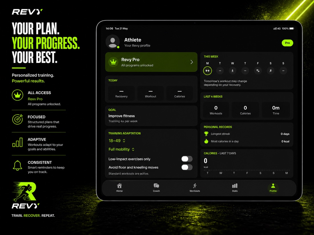Revy on iPad — profile and training adaptation