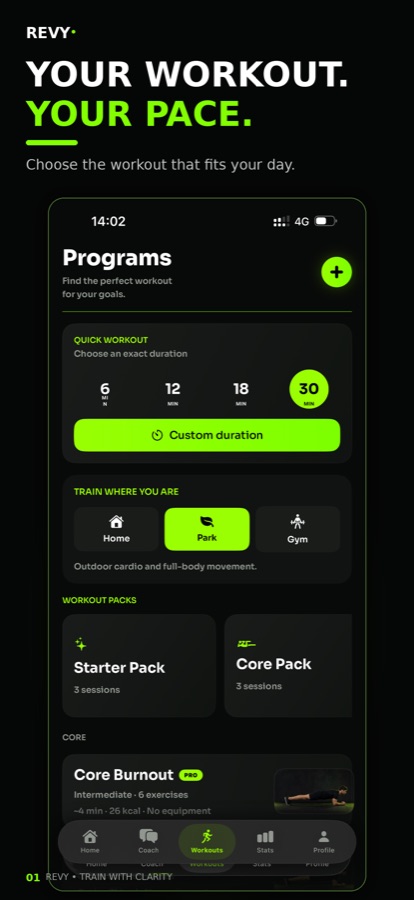 Revy — choose the workout that fits your day
