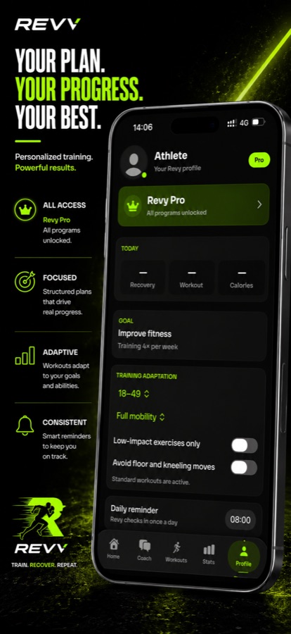 Revy — profile with training adaptation settings