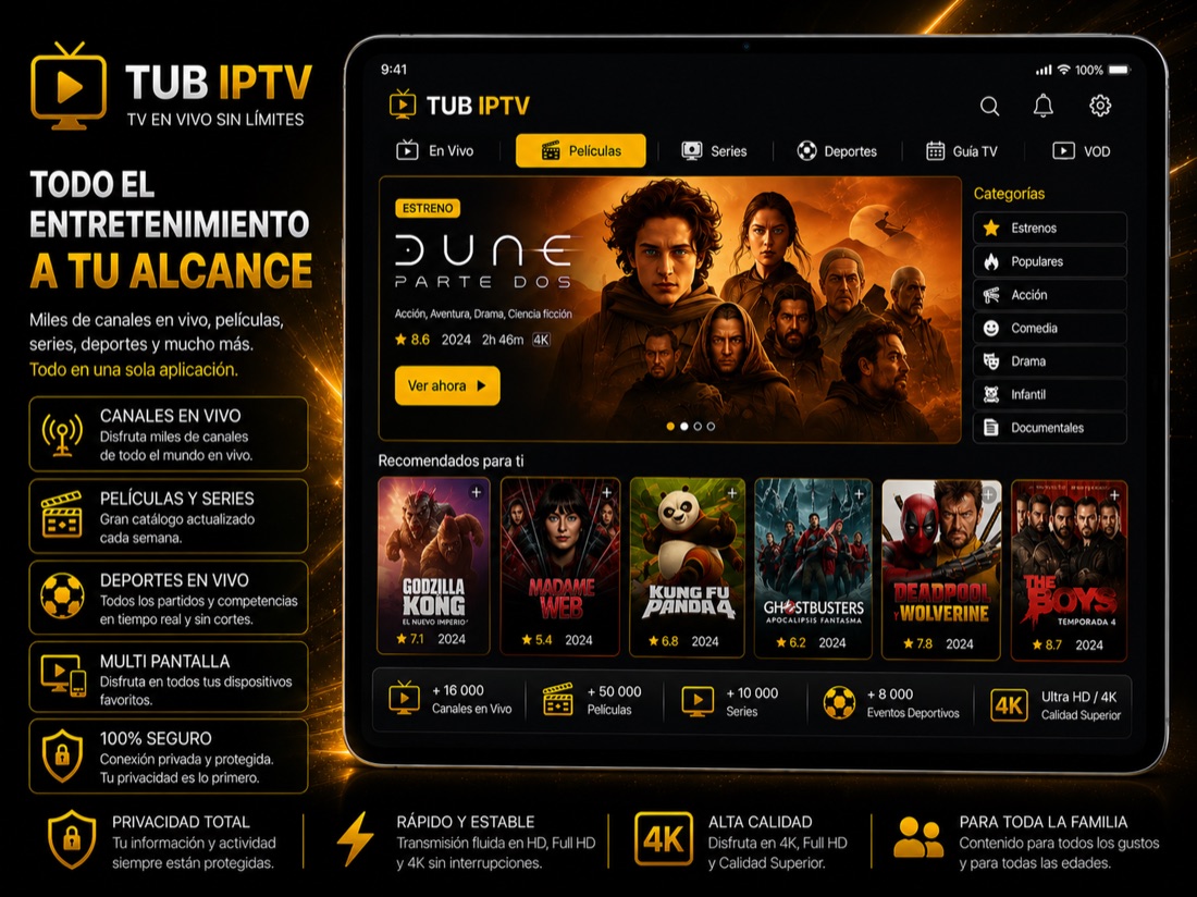 TUB IPTV on iPad — movies catalog